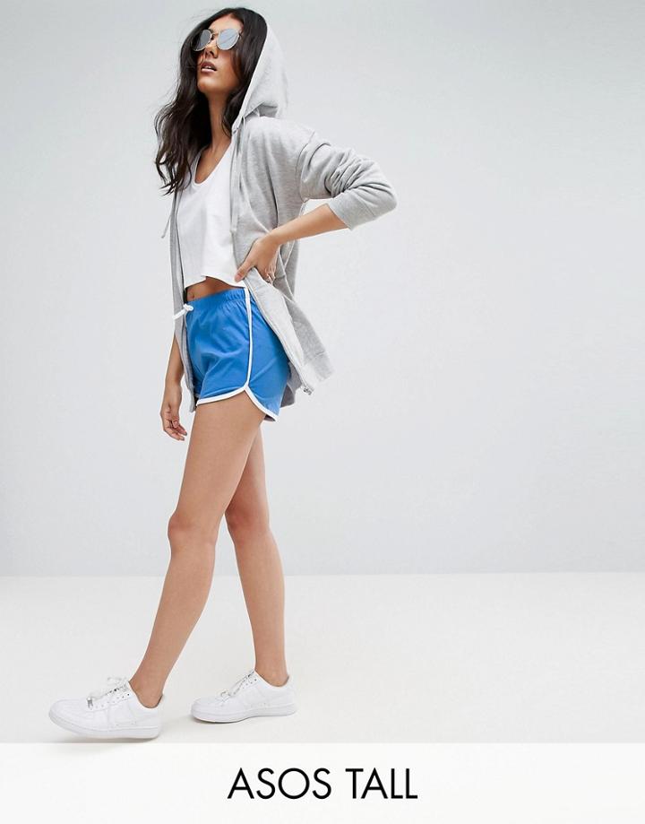 Asos Tall Basic Runner Shorts With Contrast Binding - Blue