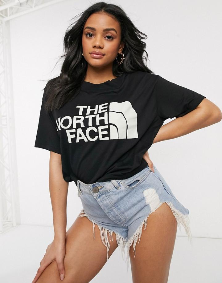 The North Face Half Dome Gray Logo Cropped T-shirt In Black