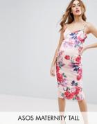 Asos Maternity Tall Deep Plunge Floral Strappy Midi Dress - Pink