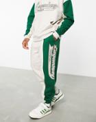 Asos Design Relaxed Sweatpants In Gray Heather & Green Color Block With Embroidery-multi