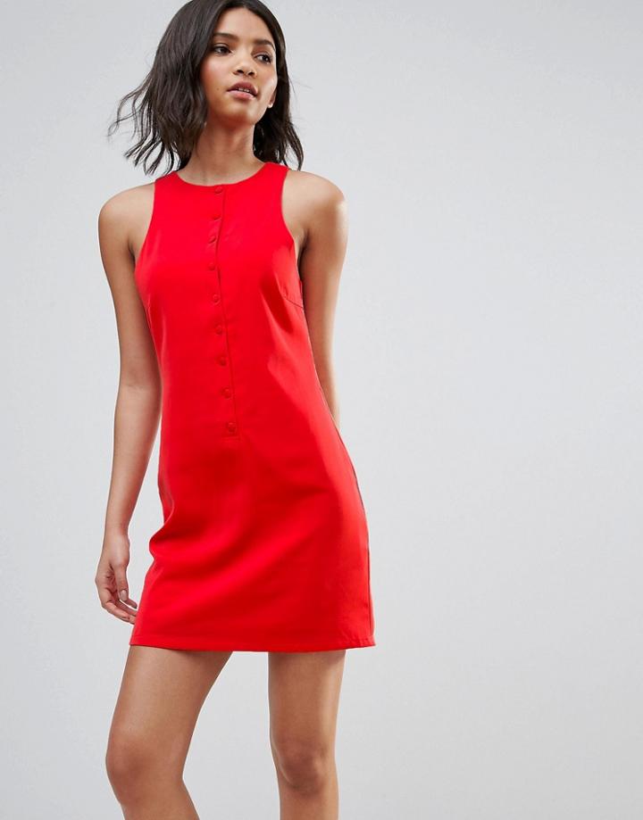 Neon Rose Button Front Mini Dress - Red