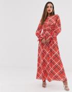 Asos Design Wrap Maxi Dress In Textured Check