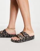 London Rebel Double Buckle Footbed Sandals In Leopard-multi