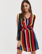 Boohoo Twist Detail Mini Dress In Stripe - Multi