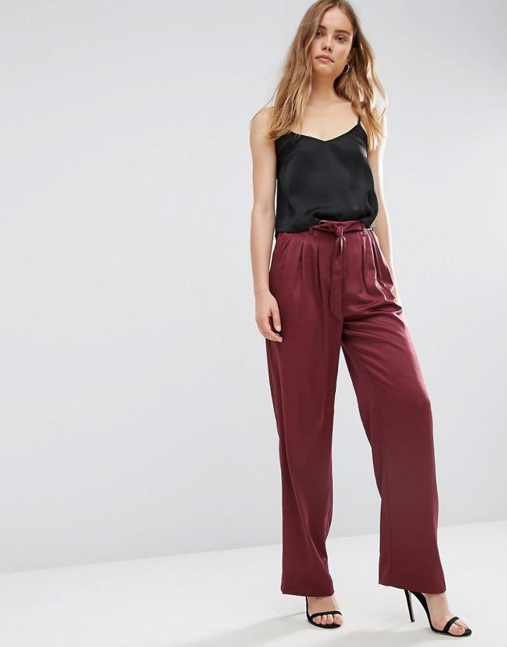 Asos Soft Luxe Pant With Tie Belt - Red