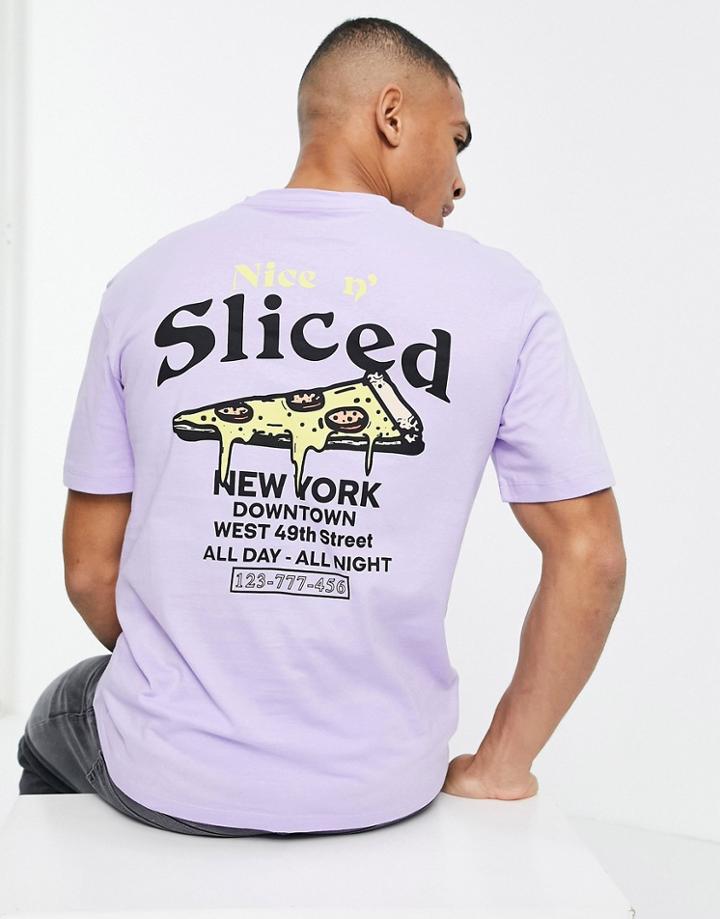 Jack & Jones Originals Relaxed Fit T-shirt With Pizza Back Print In Lilac-purple
