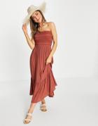 Asos Design Shirred Bodice Bandeau Maxi Dress In Rust