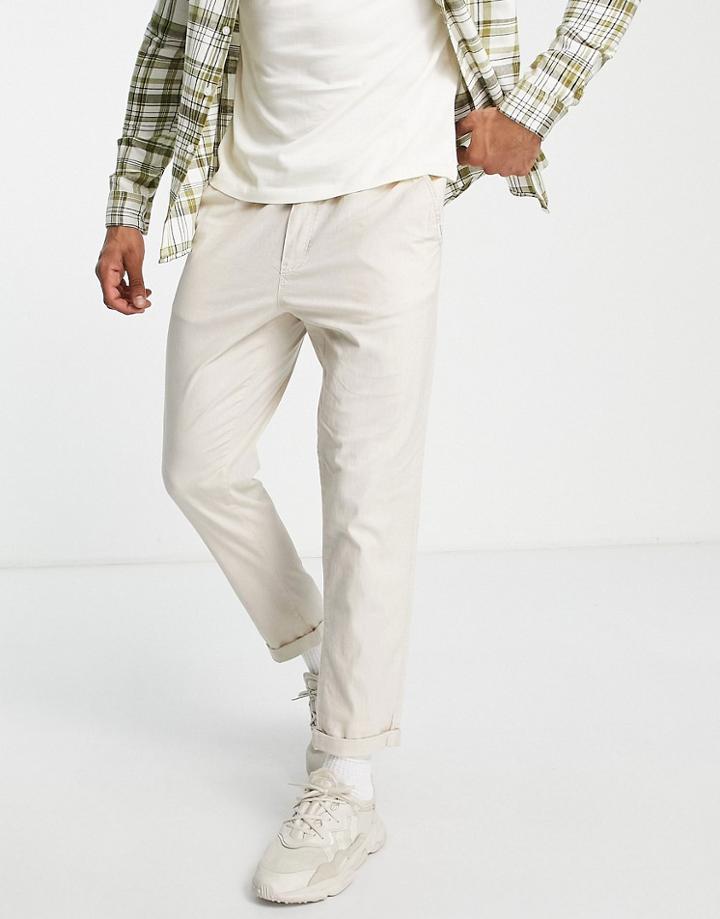 Jack & Jones Intelligence Straight Fit Linen Chino In Beige-neutral