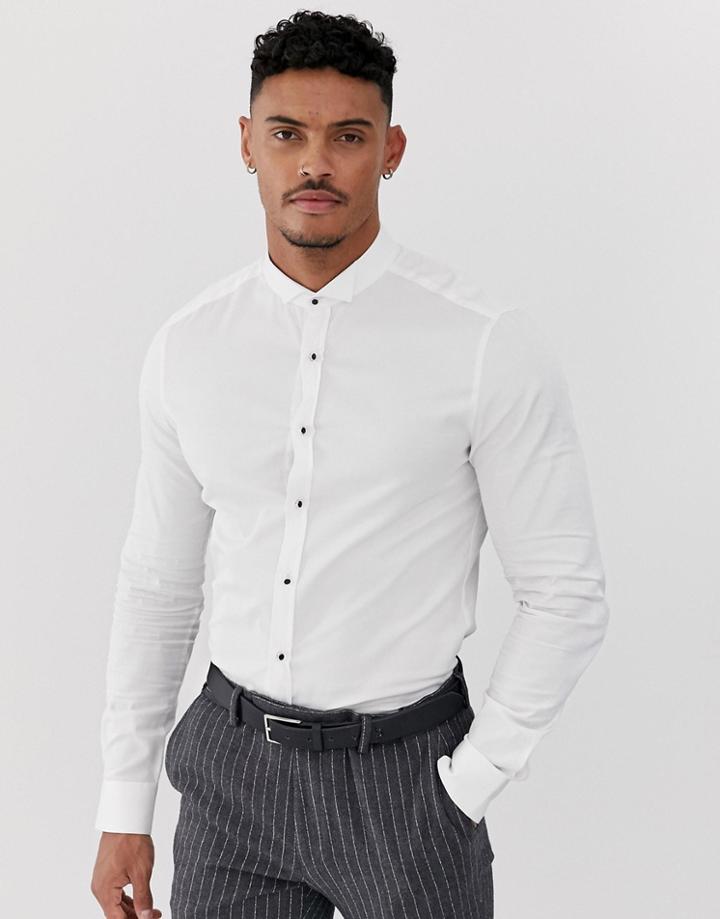 Asos Design Skinny Fit White Shirt With Wing Collar & Stud Buttons