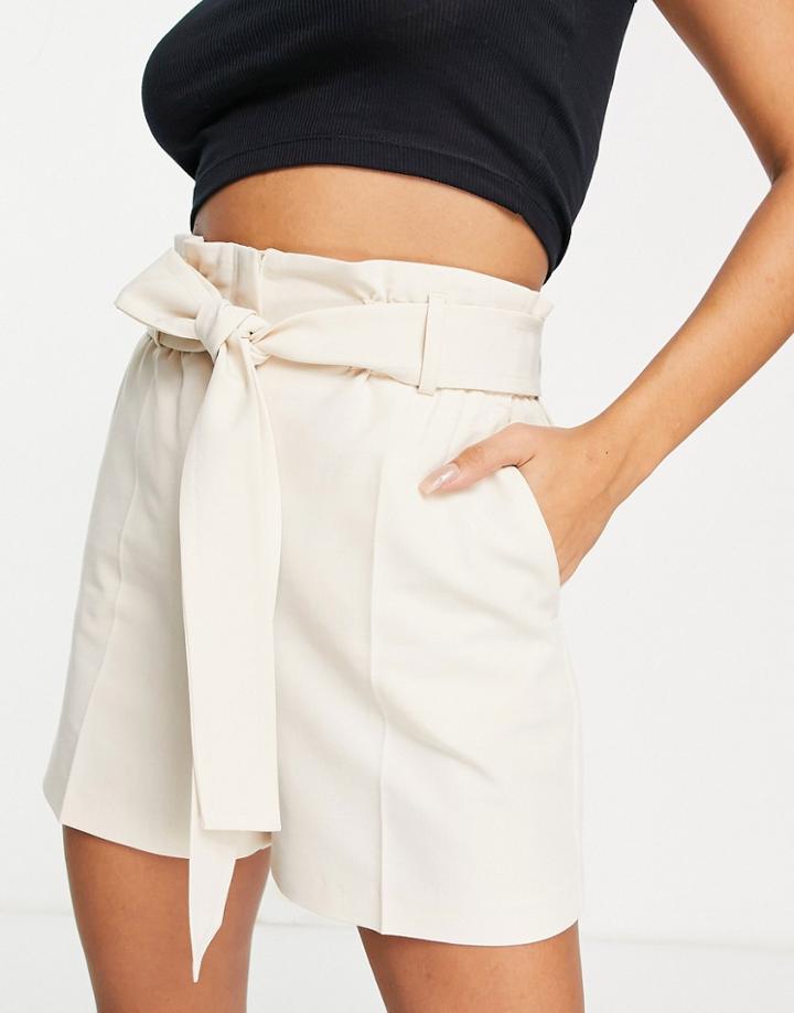 Miss Selfridge Paperbag Shorts In Stone-neutral