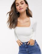 Asos Design Crop Top With Sexy Square Neck In Cream-white