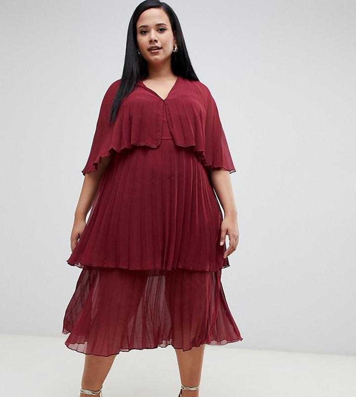 Asos Design Curve Soft Pleated Tiered Midi Dress-pink