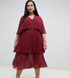 Asos Design Curve Soft Pleated Tiered Midi Dress-pink
