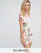 Oh My Love Tall Bardot Romper In Floral Print - Pink
