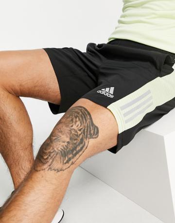 Adidas Running Own The Run Shorts In Black And Lime Green