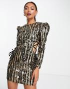 V L The Label Lace Sided Sequin Mini Dress In Metallic-silver