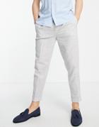 Asos Design Tapered Smart Pants In Gray Stripe Linen Mix-grey