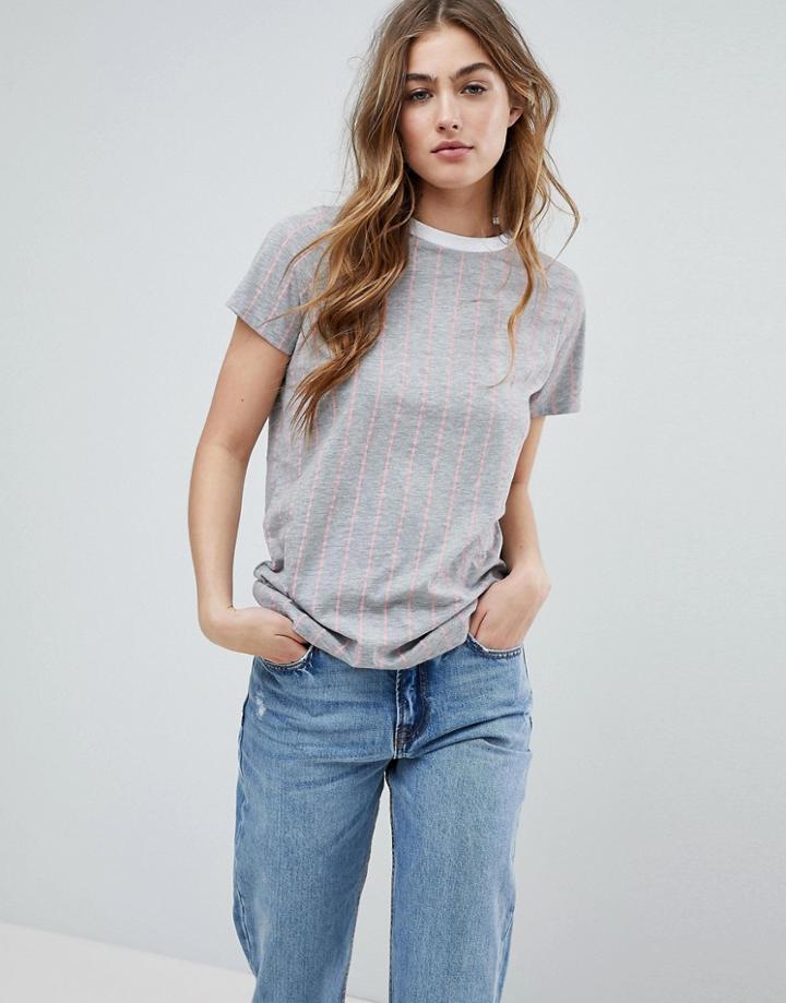 Asos T-shirt In Boxy Vertical Stripe - Gray