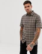 Asos Design Slim Fit Grid Check Shirt In Khaki - Green