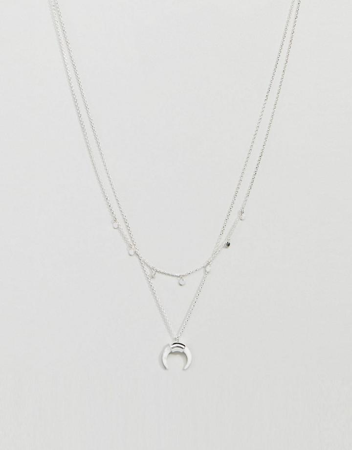 Orelia Silver Plated Mini Coin & Semi Precious Horn Necklace - Silver