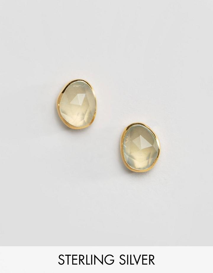 Carrie Elizabeth Semi Precious Aquamarine Stud Earrings - Gold