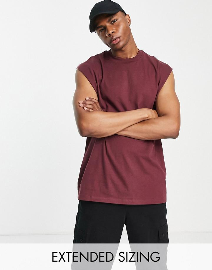 Asos Design Oversized Fit Sweater Vest In Burgundy-red