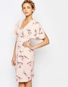 Closet Midi Dress With Angel Sleeve - Pink Floral