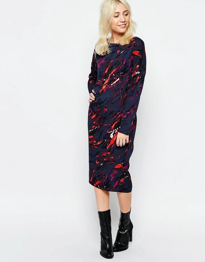 Neon Rose Volcanic Print Dress With Open Back - Multi
