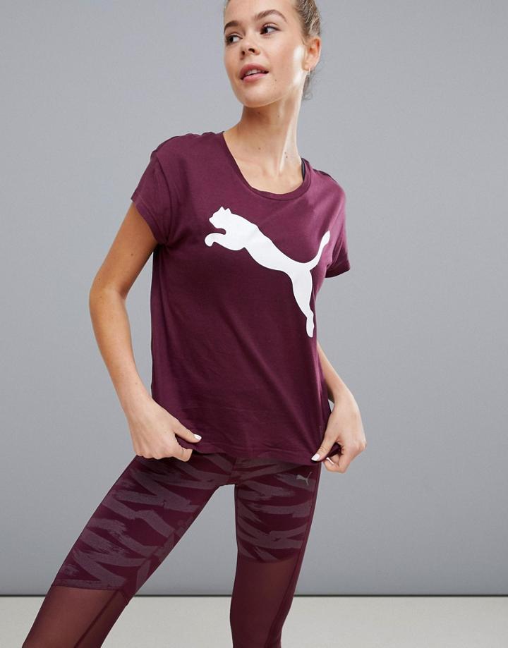 Puma Elevated Essentials Logo Tee In Burgundy - Red
