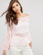 Ax Paris Off The Shoulder Lace Top - Pink