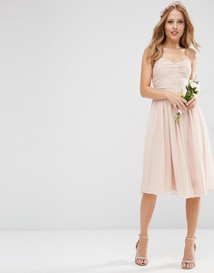 Asos Wedding Rouched Midi Dress - Nude