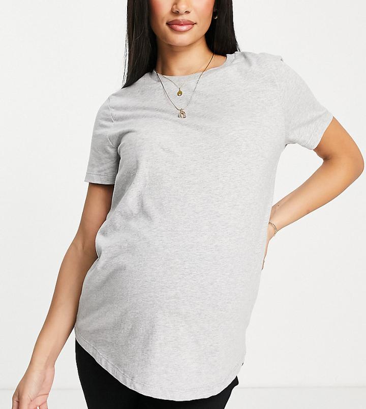 Asos Design Maternity Ultimate Cotton T-shirt With Crew Neck In Heather Gray - Gray-grey