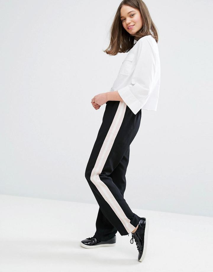 Monki Side Stripe Relaxed Pants - Black