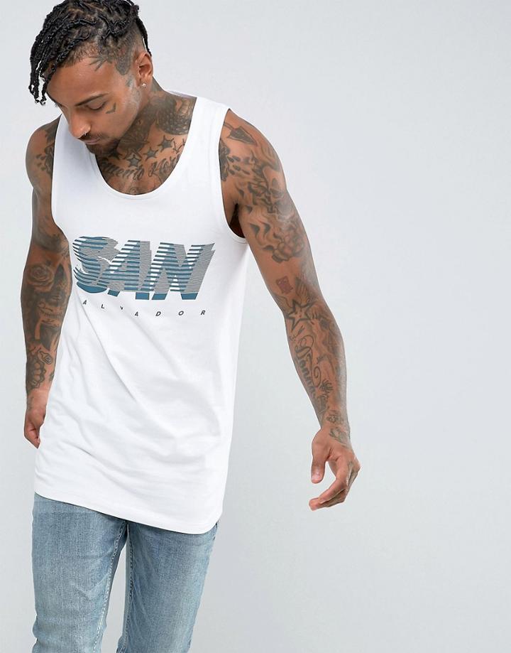 Asos Longline Extreme Muscle Tank With San Print - White