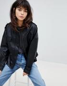 Vero Moda 80's Leather Look Waisted Jacket - Black