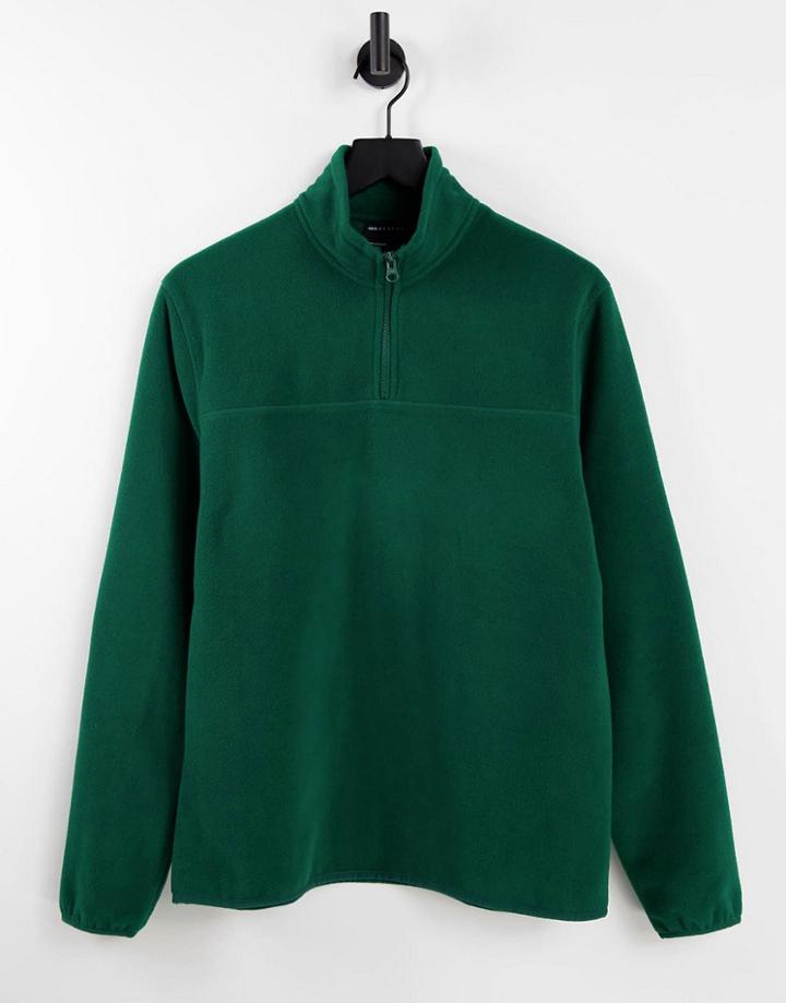 Asos Design Polar Fleece Sweatshirt With Half Zip In Deep Green