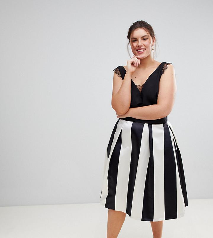 Closet London Plus Full Prom Sateen Midi Skirt In Stripe Print - Multi