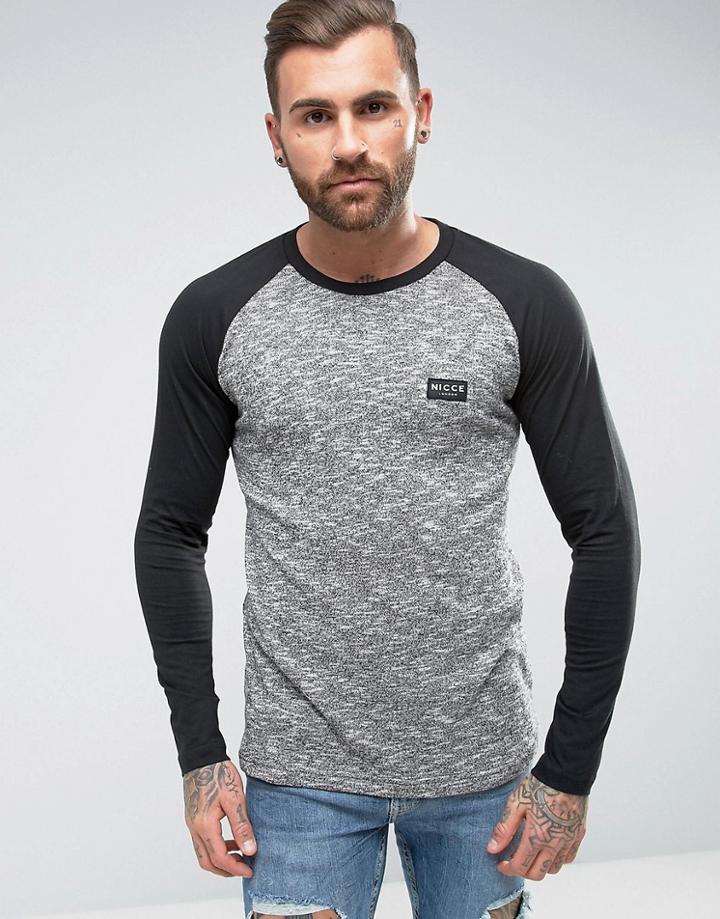 Nicce Slub Raglan Long Sleeve T-shirt - Gray