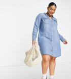 Vero Moda Curve Denim Shirt Dress In Light Blue