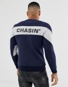 Chasin' Quincy Color Block Sweat In Navy - Navy