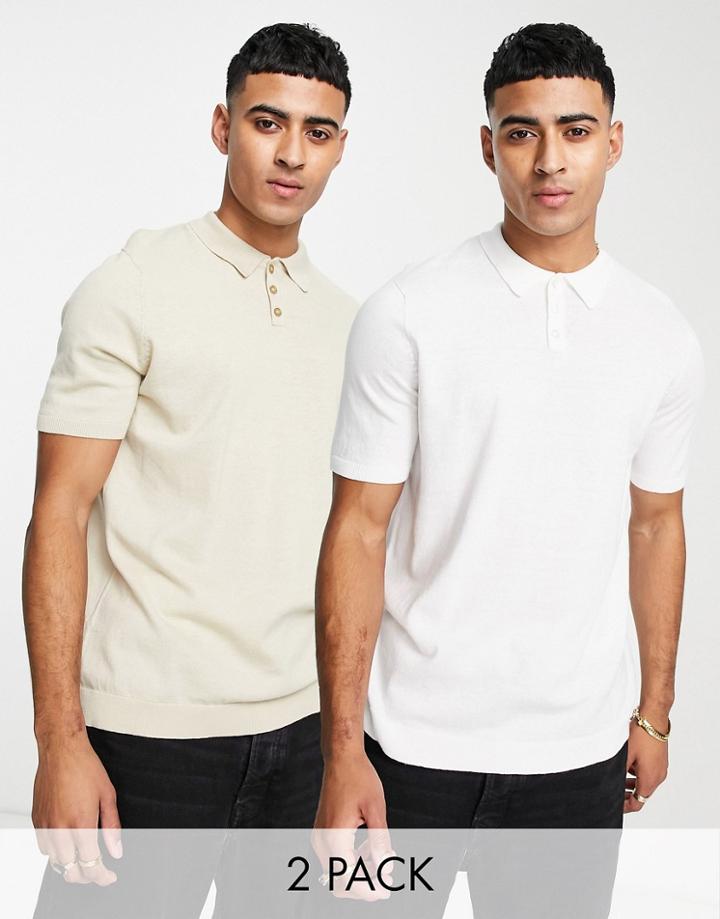 Asos Design Knitted Polo Shirt 2 Pack-multi