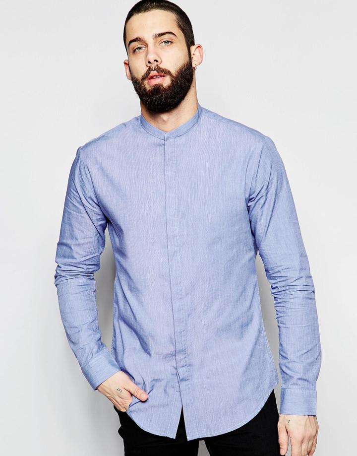 Only & Sons Grandad Shirt - Light Blue