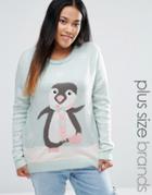 Brave Soul Plus 3d Penguin Holidays Sweater - Green