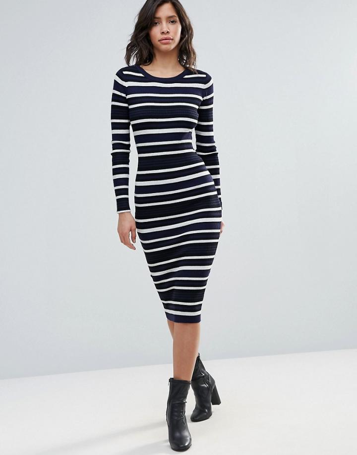 Qed London Multi Stripe Midi Dress - Navy