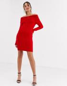 Lipsy Off Shoulder Tunic Dress In Red