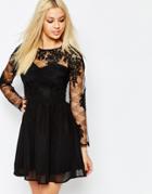 Missguided Lace Sleeve Prom Dress - Black