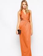 Asos Maternity Maxi Dress With Wrap Front In 70's Slinky - Orange