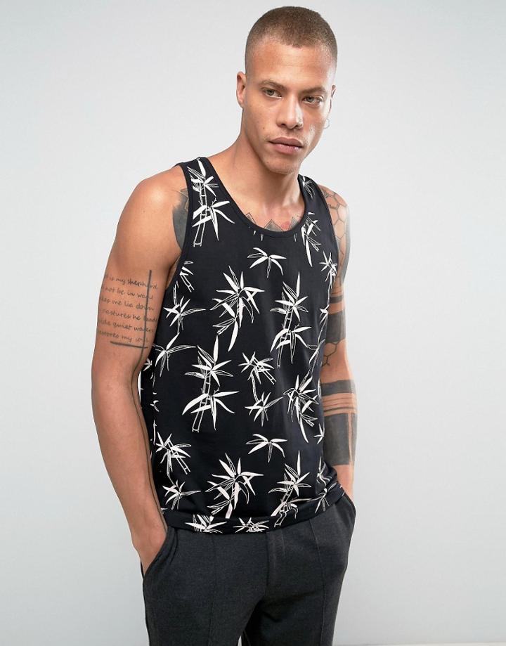 Bellfield Tank With Palms Print - Black