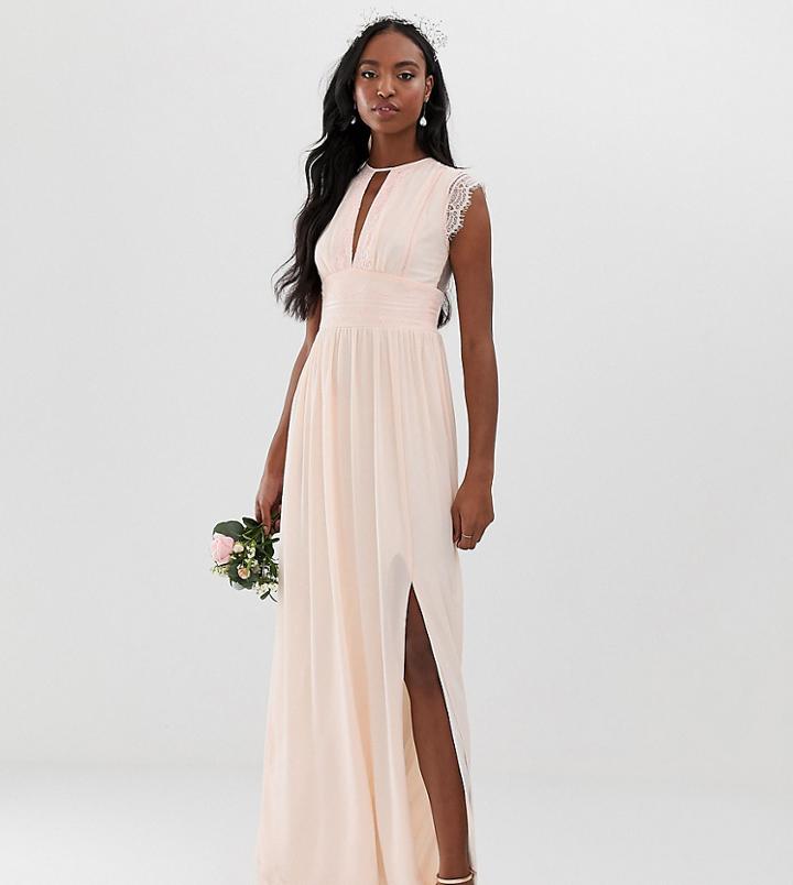 Tfnc Tall Lace Detail Maxi Bridesmaid Dress - Pink