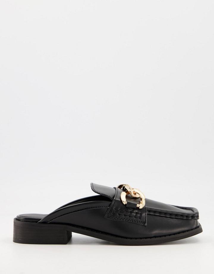 Truffle Collection Loafer Mules With Chain Detail In Black